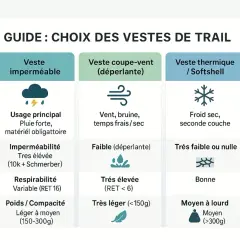Guide pour choisir une veste de trail : imperméable, coupe-vent ou thermique. Chaque marque de trail propose des options pour toutes conditions.