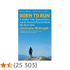 Couverture du livre "Born to Run" : une silhouette se tient sur un rocher, face à un paysage montagneux sous un ciel bleu. L'image évoque l'esprit de ceux qui sont nés pour courir.