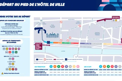 Plan du sas marathon de Paris : accès, consignes, transports et horaires pour rejoindre votre sas de départ.