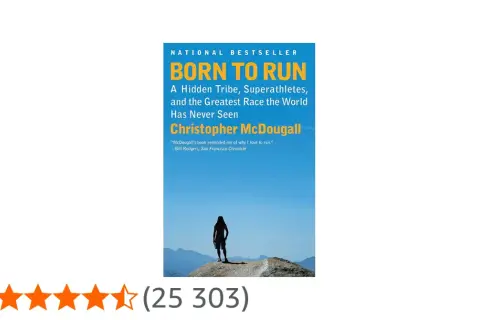 Couverture du livre "Born to Run" : une silhouette se tient sur un rocher, face à un paysage montagneux sous un ciel bleu. L'image évoque l'esprit de ceux qui sont nés pour courir.