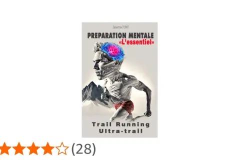 Couverture du livre "Préparation mentale : L'essentiel" pour le trail running et l'ultra-trail, avec un coureur et un cerveau stylisé.