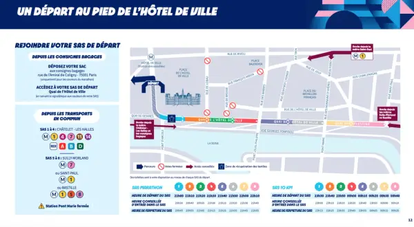 Plan du sas marathon de Paris : accès, consignes, transports et horaires pour rejoindre votre sas de départ.
