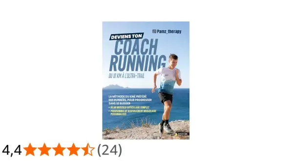 Couverture du livre "Deviens ton coach running du 10 km à l'ultra-trail", avec un coureur en pleine action sur un sentier côtier. Idéal pour un podcast trail.