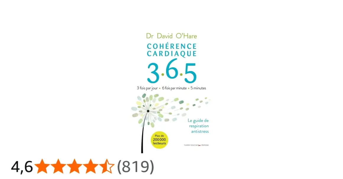 Livre "Cohérence Cardiaque 3.6.5" du Dr David O'Hare, guide de respiration antistress pour gérer le stress.