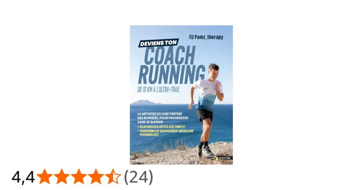 Couverture du livre "Deviens ton coach running du 10 km à l'ultra-trail", avec un coureur en pleine action sur un sentier côtier. Idéal pour un podcast trail.